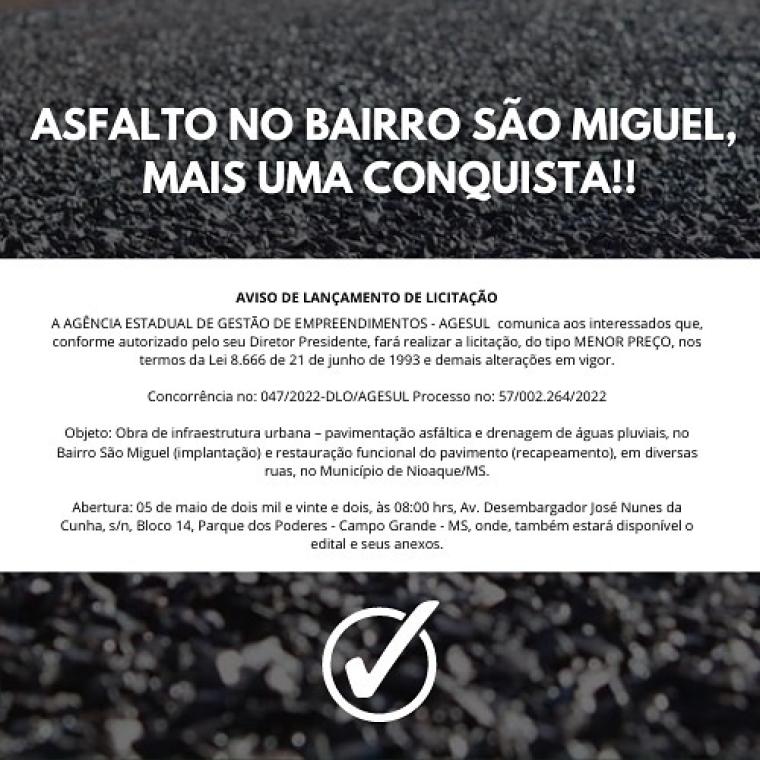 Valdir Júnior confirma asfalto no bairro São Miguel